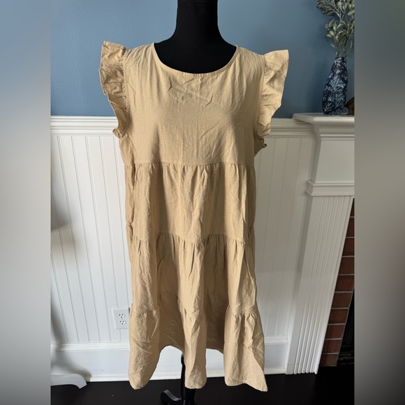 NWT CUPSHE Flutter Sleeve Khaki Dress~100 % Cotton~XL - Picture 3 of 7